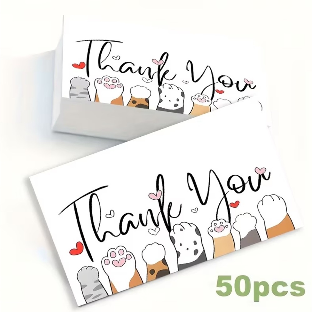 Animal Paw Thank You Cards 50pcs, NEW